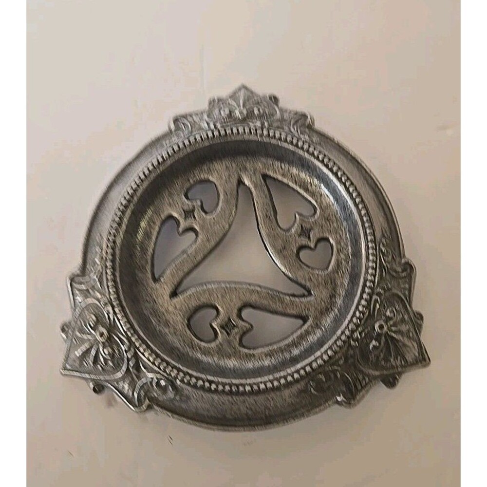 Vintage Carson Pewter Candle Pillar Holder 1998 Heart Ribbons Signed & Dated